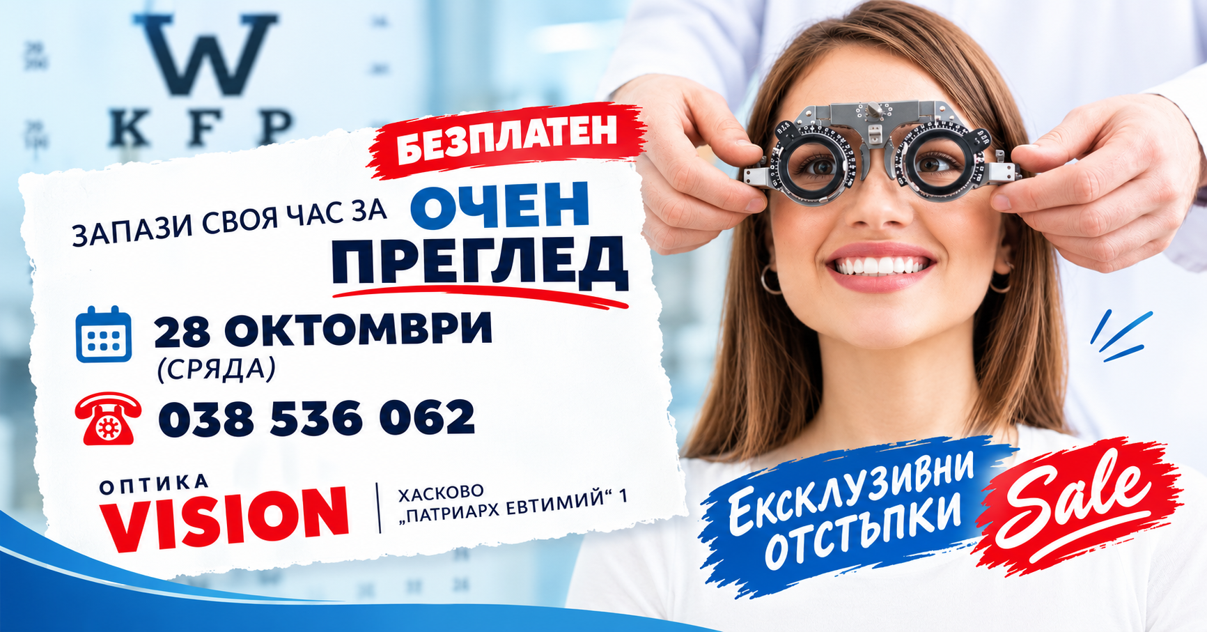 Безплатни очни прегледи и изгодни оферти на 28 октомври в оптика VISION - Хасково